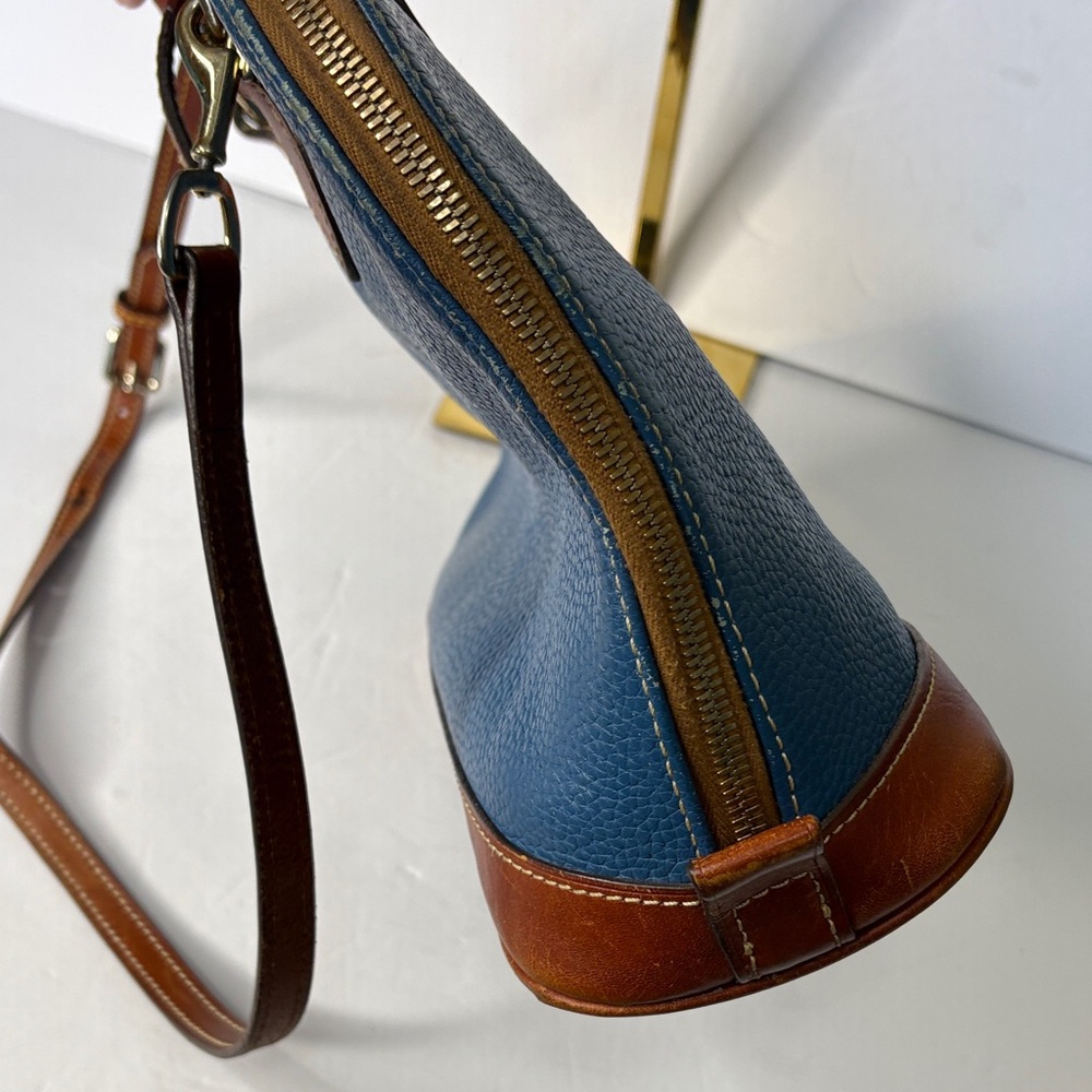 Dooney & Bourke Cerulean Blue and Tan Pebble Leather Domed Satchel - Picture 4 of 11